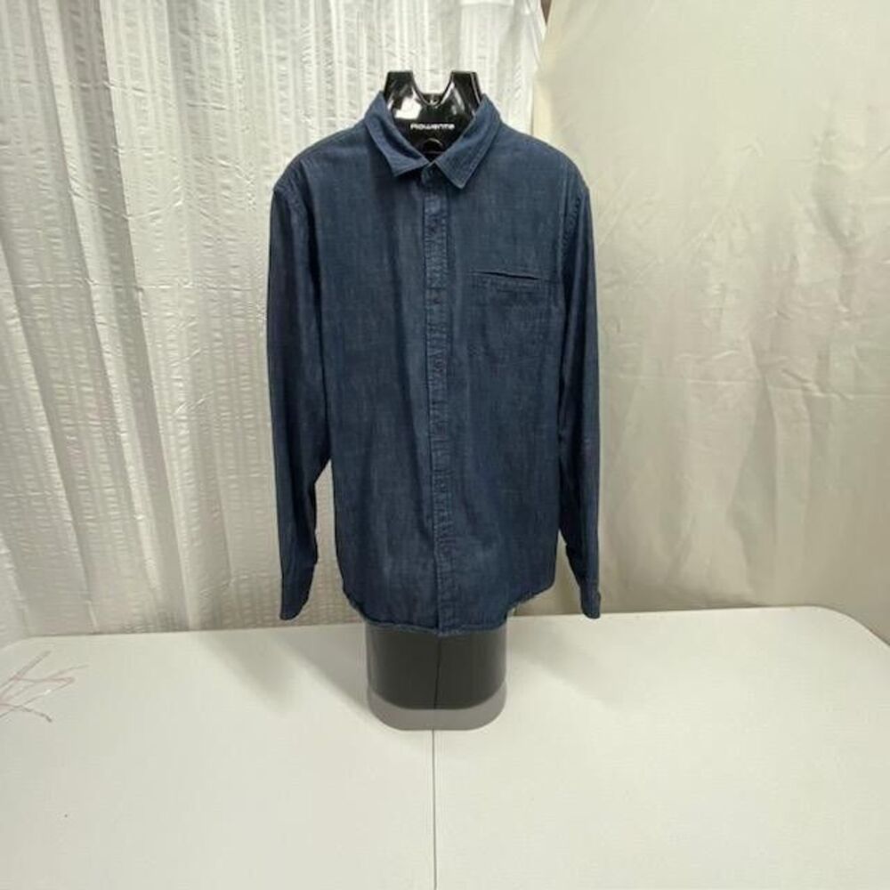 Levis Shirt Mens L Blue Chambray 100% Cotton Long Sleeve Button Up Casual(431-5)
